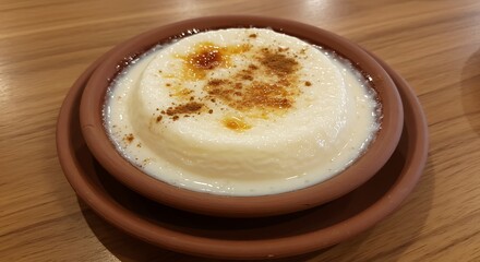 Delicious Turkish Rice Pudding (S?tla?) in Clay Bowl