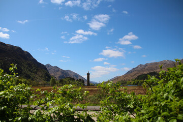 Scotland, view of the monument in Glenfinnan in the Scottish Highlands