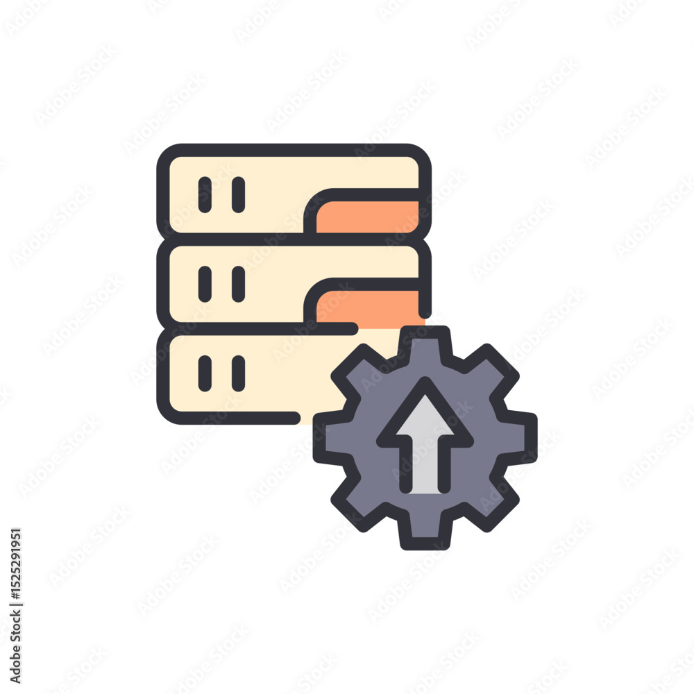 Poster data upload system with gearbox and arrow for technology concept