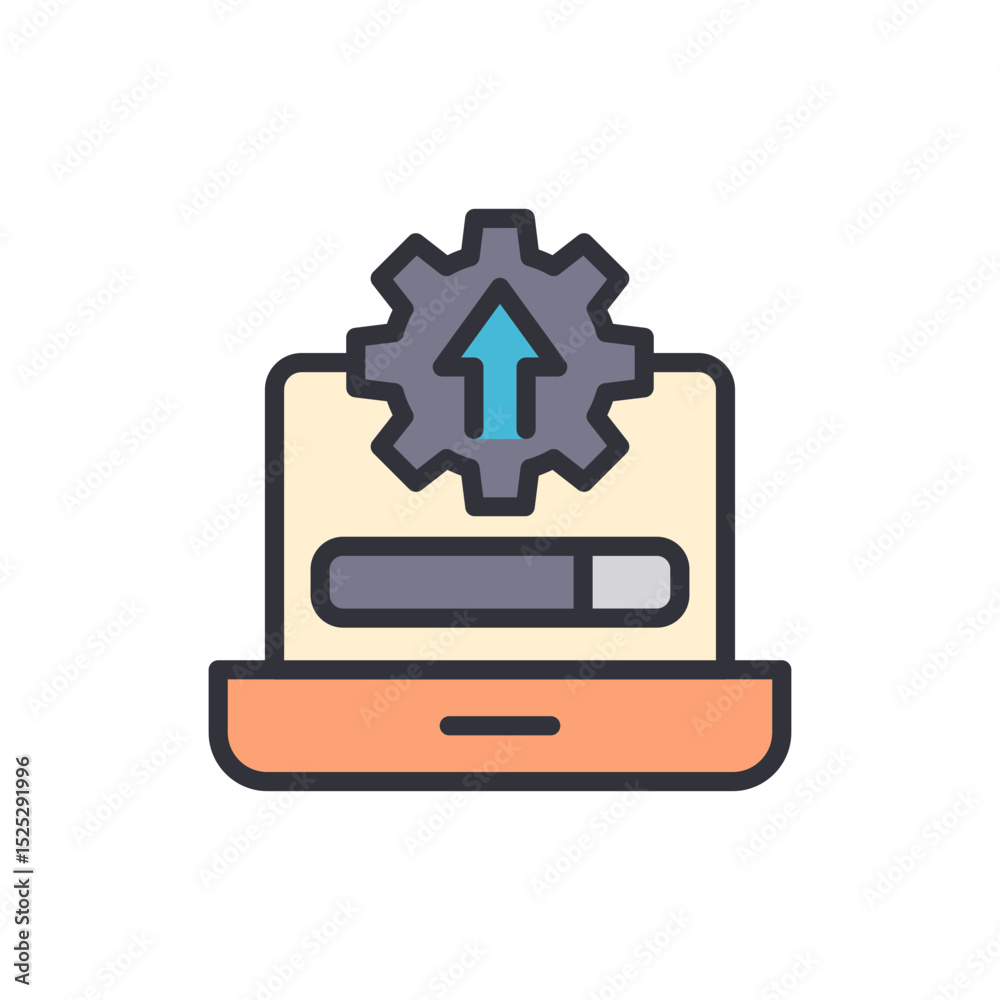 Poster laptop update with gear upload symbol and loading bar indicator