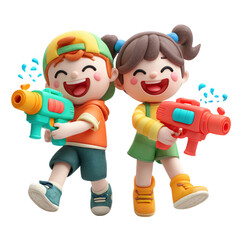 Happy Kids Water Gun Fight Summer Fun.
