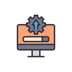 Software Update On Monitor Screen With Progress Bar And Arrow Symbol