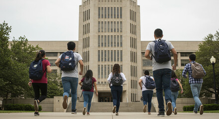 Obraz premium Students sprint across campus vibrant energy radiating youthful ambition