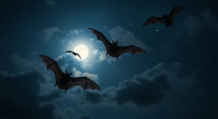 Obraz premium Bats flying against a bright full moon in a night sky 