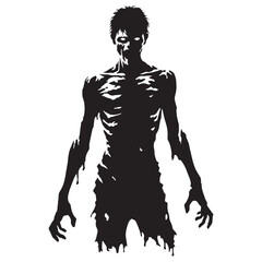 Monochrome Zombie corpse form depiction - zombie silhouette - zombie vector - silhouette of zombie - undead creature art
