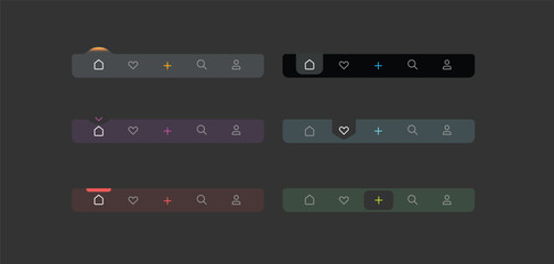 Mobile Dark Flat Navigation Bar for UI and UX Designer. vector illustration.  