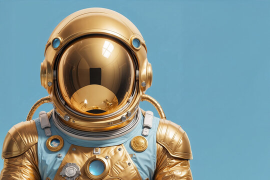 Golden astronaut against a light blue background - Powered by Adobe
