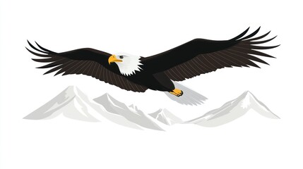Fototapeta premium A majestic bird of prey soars gracefully above a snow-capped mountain range, its wings outstretched in a powerful display of flight