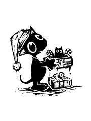 Cute cat in Santa hat, surrounded by gifts and candy canes