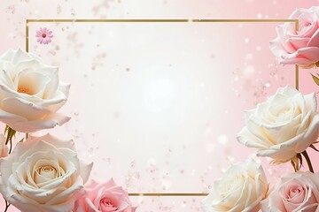 Blush pink gradient invitation background with white roses. 