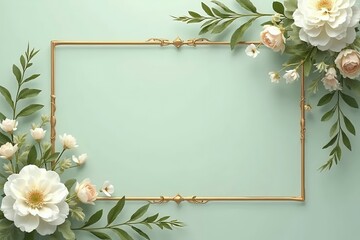 Light sage green invitation background with gold frame. 