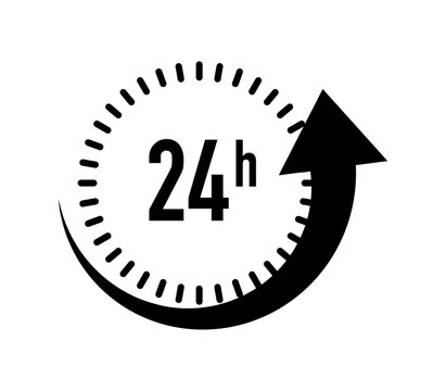 24 hour service clock icon upward arrow