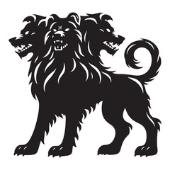 Menacing Cerberus hound form silhouette - cerberus silhouette - cerberus vector - silhouette of cerberus - underworld creature icon
