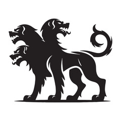 Dark Realm Cerberus depiction outline - cerberus silhouette - cerberus vector - silhouette of cerberus - Cerberus illustration - mythical beast graphic
