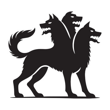Shadowy Powerful Cerberus graphic - cerberus silhouette - cerberus vector - silhouette of cerberus - Cerberus illustration - three-headed beast symbol
