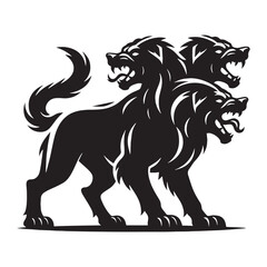 Powerful Cerberus underworld gatekeeper outline vector - cerberus silhouette - cerberus vector - silhouette of cerberus - legendary hound emblem
