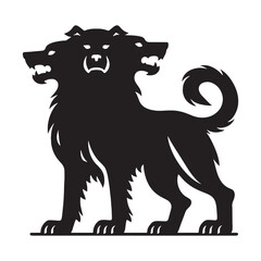 Classic Cerberus guardian depiction graphic - cerberus silhouette - cerberus vector - silhouette of cerberus - Cerberus illustration - three-headed monster visual
