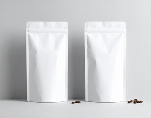 White Doypack Coffee Bean Packaging Mockup with Zip Lock – Front and Side View Display