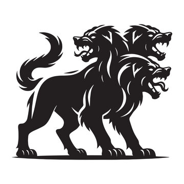 Powerful Cerberus underworld gatekeeper outline vector - cerberus silhouette - cerberus vector - silhouette of cerberus - legendary hound emblem
