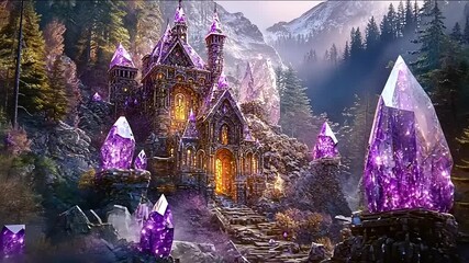 Enchanted Crystal Castle in Mountain Valley - Powered by Adobe