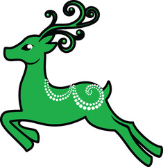  Green Reindeer Deer Flying Christmas Holiday Design