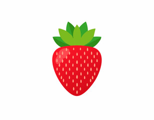Cartoon-style strawberry with leaf crown and clear background, created with smooth gradients and minimal decoration.