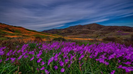 Fototapeta premium Vibrant wildflower bloom in mountain landscape