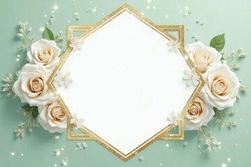 A wedding invitation featuring a soft emerald green background. 