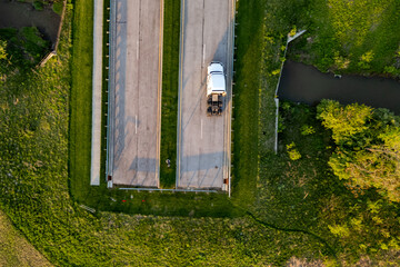 Parked truck on roadside.