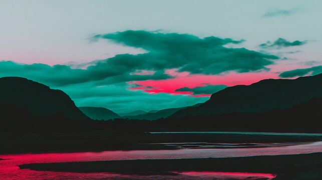 Unreal landscape with vibrant color palette