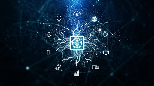 Artificial Intelligence System Driven by Big Data Analytics via a connected digital network, representing intelligent automation, cloud infrastructure, and advanced data systems.