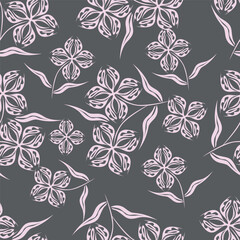 Botanical trendy seamless pattern. Flower and leaves abstract shape doodle art design for print, wallpaper, clipart, wall art for home decoration