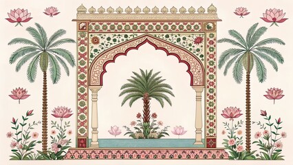 mughal ethnic pattern temple arch palm tree