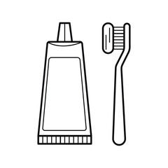 brush and toothpaste icon in line style icon, isolated on white background