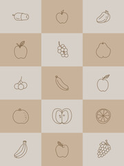 Fruits Icon with Editable Simple Line