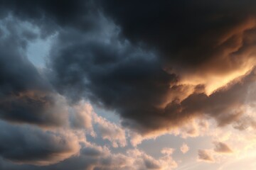 Fototapeta premium Dark Thunderclouds Loom in Open Sky With Contrasting Light at Sunset