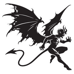 Solid Flying Devil emblem - flying devil silhouette - flying devil vector - silhouette of flying devil - sky terror graphic
