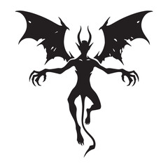 Fototapeta premium Sharp Flying Devil outline - flying devil silhouette - flying devil vector - silhouette of flying devil - winged terror emblem 