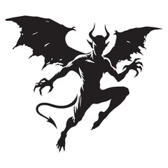 Black Flying Devil profile - flying devil silhouette - flying devil vector - silhouette of flying devil - Flying Devil illustration - winged demon icon
