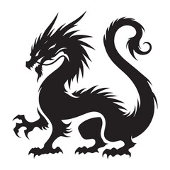 Iconic Dragon depiction - dragon silhouette - dragon vector - silhouette of dragon - Dragon illustration - winged monster design
