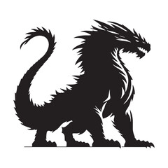 Powerful Dragon view - dragon silhouette - dragon vector - silhouette of dragon - Dragon illustration - fantasy reptile icon
