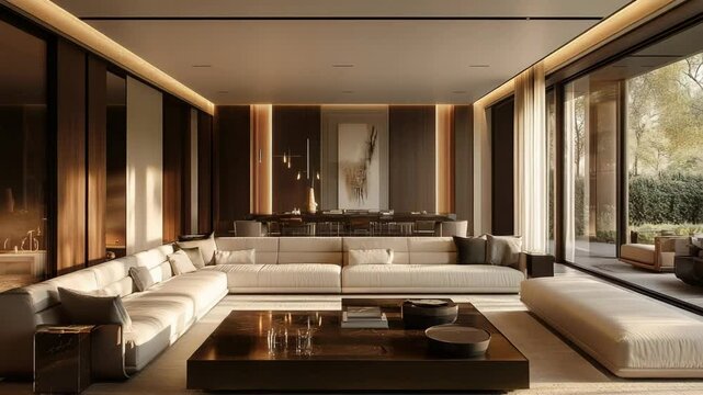 Modern living room interior featuring a comfortable sofa as the focal point