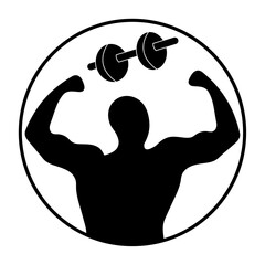 Health or fitness arm flex logo symbol, Bicep icon, Muscle man Strength symbol. Gym power pictogram Bodybuilding vector illustration.