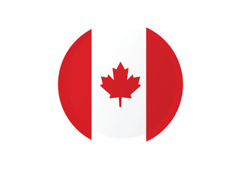 Round Canada Flag Icon – Canada Flag Circular Vector Badge with Standard Colors and National Symbol. Circle Flag Icon of Canada, Button Badge Icon.
