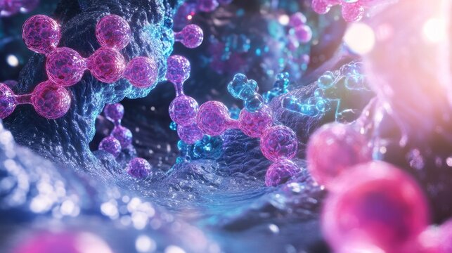 Futuristic Molecular Display of Ranitidine Components in Vivid Colors