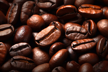 Close-Up of Roasted Coffee Beans in a Detailed Background Setting