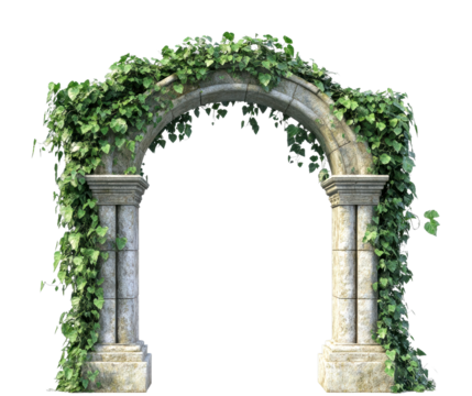Lush green archway covered in vines tranquil garden setting 3d render serene atmosphere isolated on transparent background