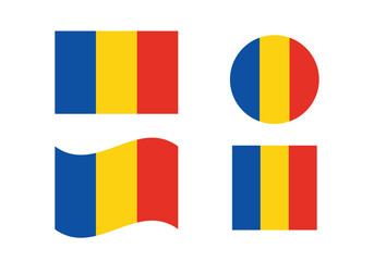 Romania Flag Icons – Official National Flag of Romania in Flat Vector Style with Standard Colors and Proportions.
