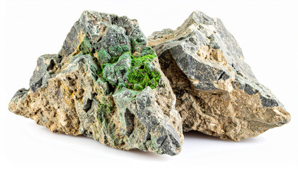 Torbernite Uranium Mineral Specimen from Portugal Isolated on White Background
