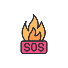 Distress Signal Icon With Flames In A State Of Emergency Situation